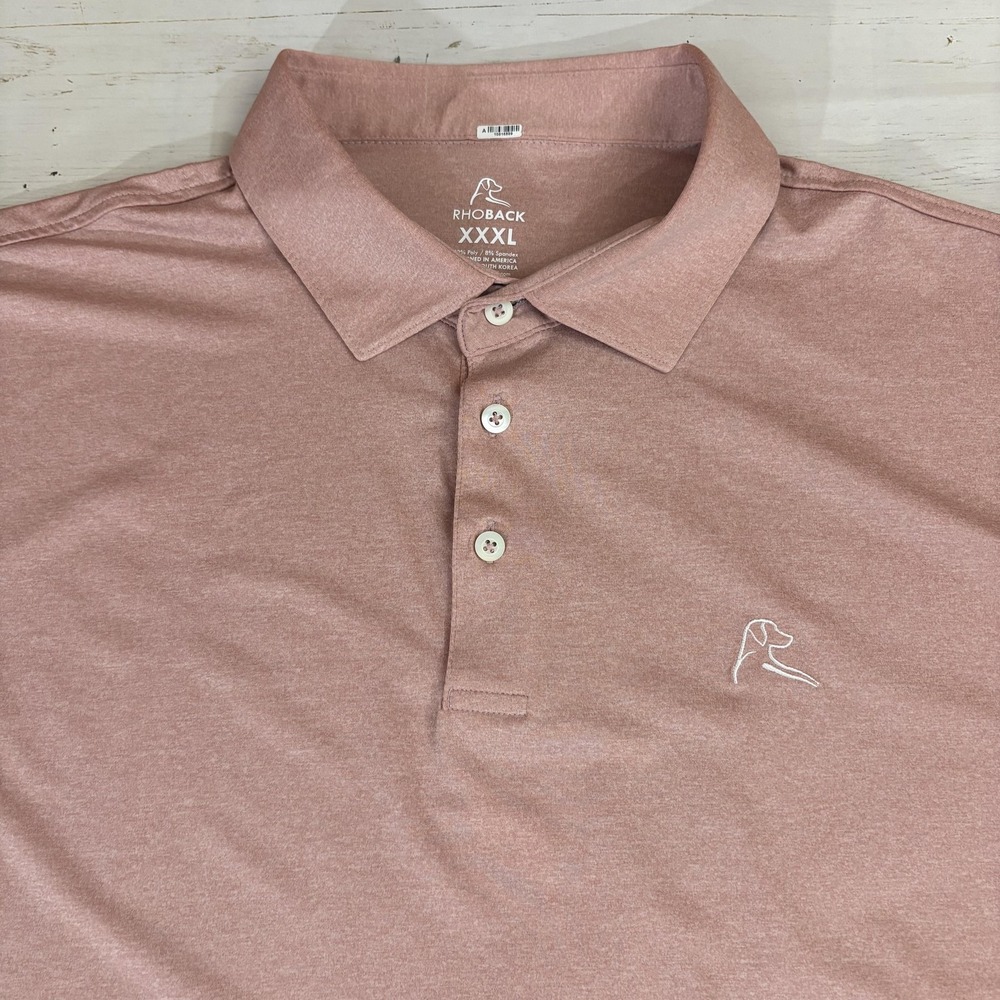 Rhoback Polo Shirt Mens 3XL Pink Solid Logo Golf Performance Short Sleeve